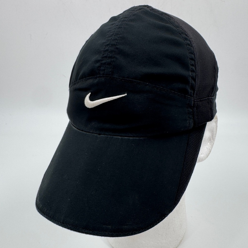 Nike Featherlight 7 Panel Dri-FIT Black Running Hat Cap Performance Swoosh Logo